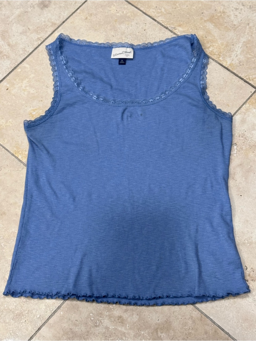 Blue Lace-Trim Tank Top
